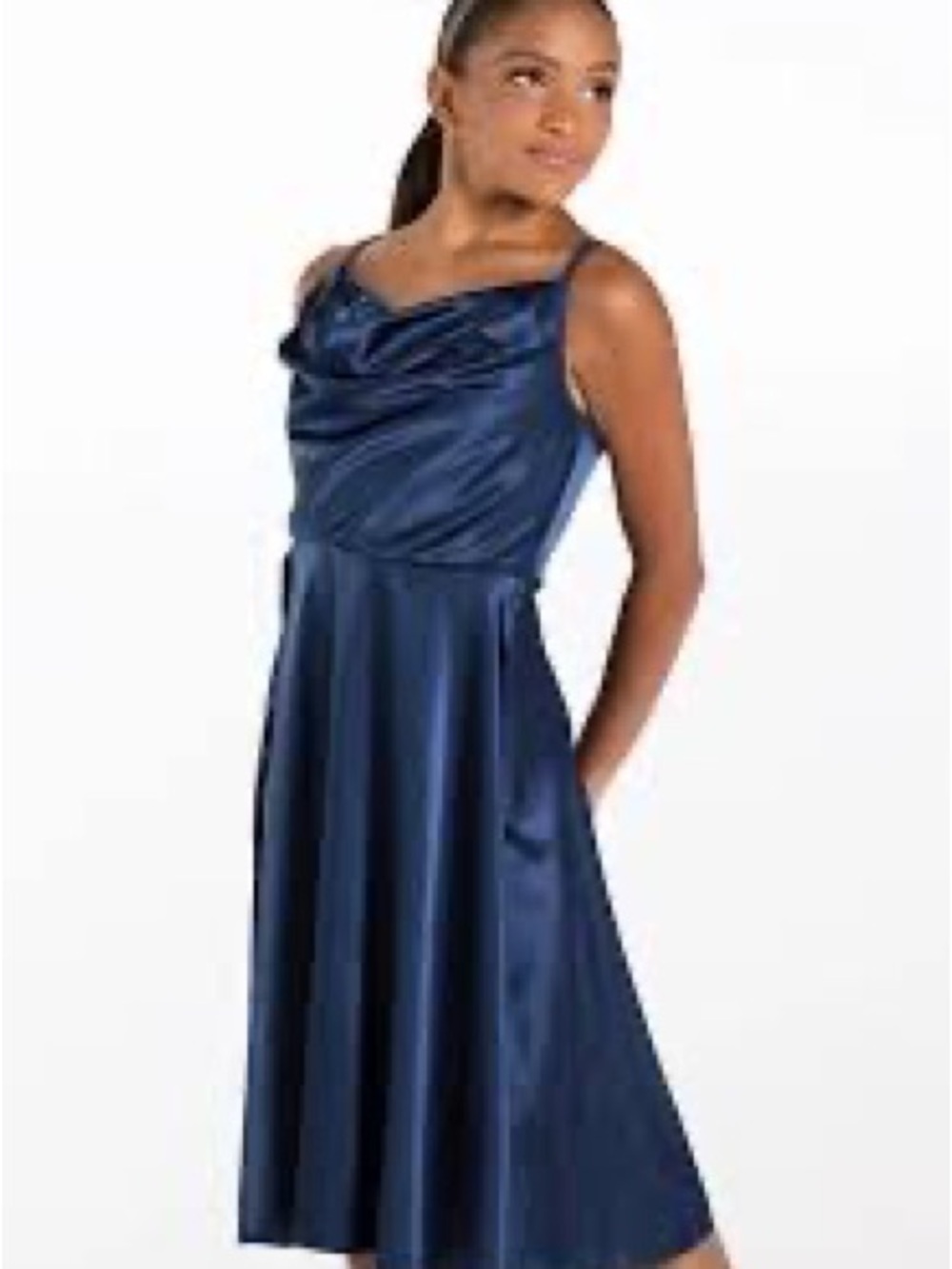 Weissman Navy Satin Cowl Neck Midi Dress 0142